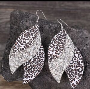 5/20 Silvery Leopard Leaf Earrings
